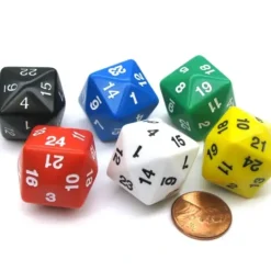Dice>Set of 6 D24 24mm Dice-Assorted-1 Each of Red, White, Blue, Black, Green, Yellow - Your Source for Gaming Essentials