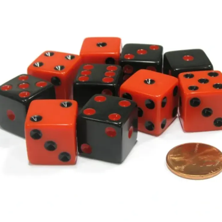 Dice>Set of 10 D6 16mm Dice - 5 Each of Black with Red Pip and Red with Black Pip - Your Source for Gaming Essentials