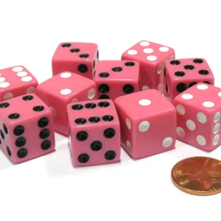 Dice>Set of 10 D6 16mm Dice, Inversed Pips- 5 Pink w White Pip and 5 Pink w Black Pip - Your Source for Gaming Essentials