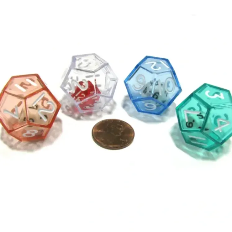 Dice>Set of 4 D12 25mm Double Dice, 2-In-1 Dice - 1 Each of Green Red Blue Clear - Your Source for Gaming Essentials