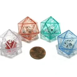 Dice>Set of 4 D20 24mm Double Dice, 2-In-1 Dice - 1 Each of Green Red Blue Clear - Your Source for Gaming Essentials