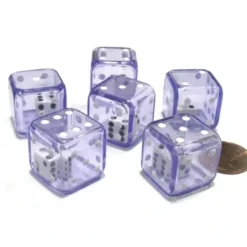 Dice>Set of 6 D6 19mm Double Dice, 2-In-1 Dice - White Inside Translucent Purple Die - Your Source for Gaming Essentials