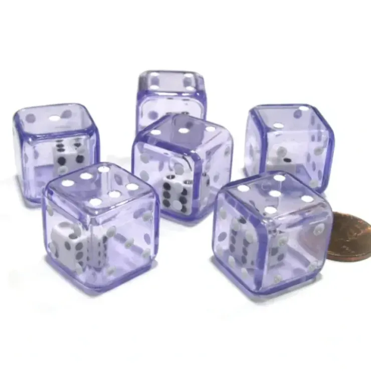 Dice>Set of 6 D6 19mm Double Dice, 2-In-1 Dice - White Inside Translucent Purple Die - Your Source for Gaming Essentials
