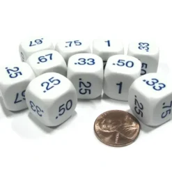 Dice>Set of 10 D6 16mm Educational Classroom Decimal Dice - White with Blue Numbers - Your Source for Gaming Essentials