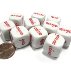 Dice>Set of 10 D6 16mm Educational Spanish Interrogative Questions Dice- White w/ Red - Your Source for Gaming Essentials