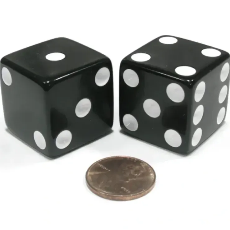 Dice>Set of 2 D6 25mm Large Opaque Jumbo Dice - Black with White Pips - Your Source for Gaming Essentials