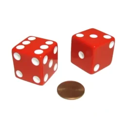 Dice>Set of 2 D6 25mm Large Opaque Jumbo Dice - Red with White Pips - Your Source for Gaming Essentials