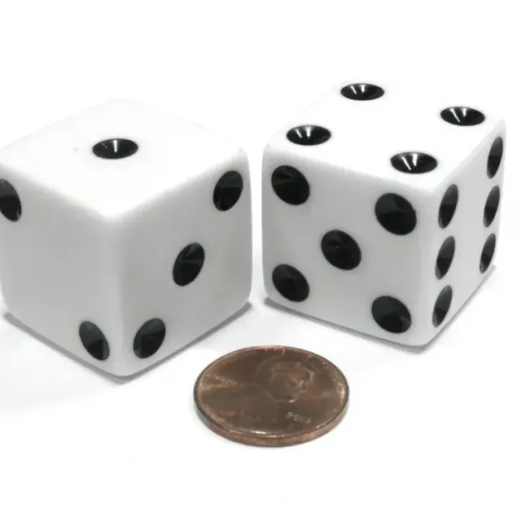 Dice>Set of 2 D6 25mm Large Opaque Jumbo Dice - White with Black Pips - Your Source for Gaming Essentials