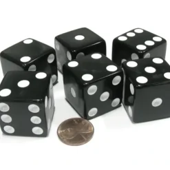 Dice>Set of 6 D6 25mm Large Opaque Jumbo Dice - Black with White Pip - Your Source for Gaming Essentials