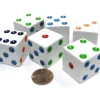 Dice>Set of 6 D6 25mm Large Opaque Jumbo Dice - White with Multicolor Pip - Your Source for Gaming Essentials