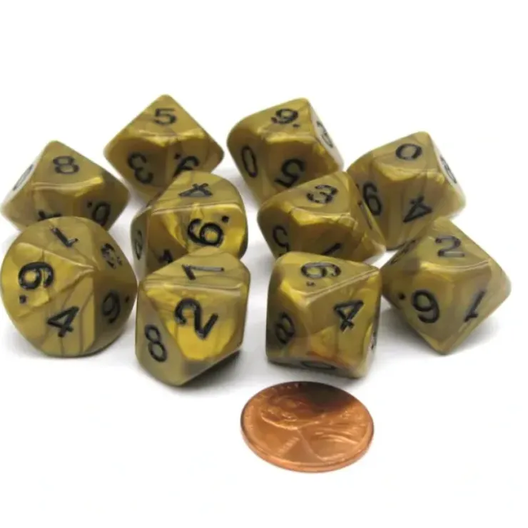 Dice>Set of 10 D10 16mm Olympic Pearlized Dice - Gold with Black Numbers - Your Source for Gaming Essentials