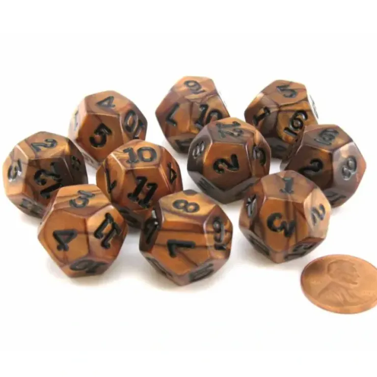 Dice>Set of 10 D12 18mm Olympic Pearlized Dice - Bronze with Black Numbers - Your Source for Gaming Essentials