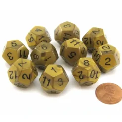 Dice>Set of 10 D12 18mm Olympic Pearlized Dice - Gold with Black Numbers - Your Source for Gaming Essentials