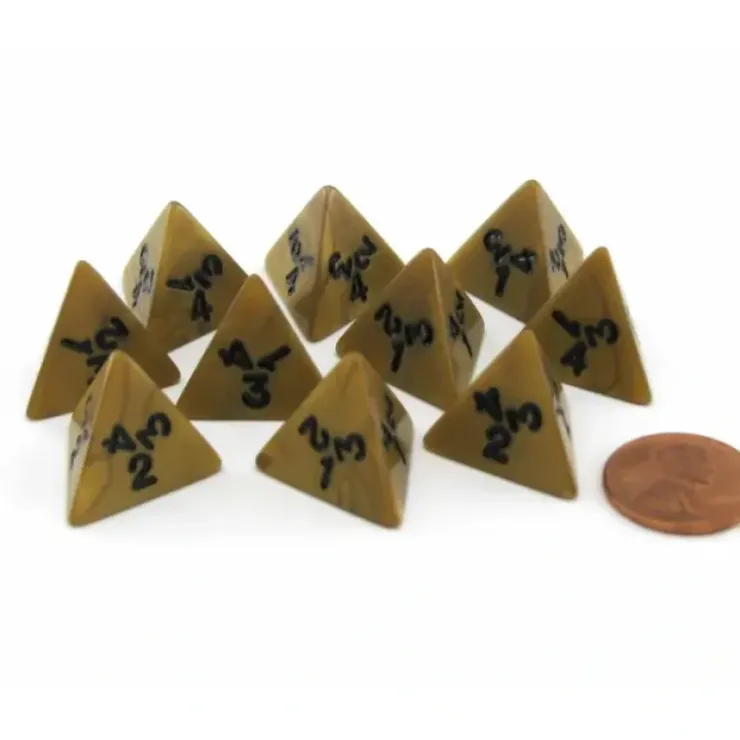 Dice>Set of 10 D4 18mm Olympic Pearlized Dice - Gold with Black Numbers - Your Source for Gaming Essentials