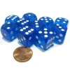 Dice>Set of 10 D6 16mm Round Corner Transparent Dice - Blue with White Pips - Your Source for Gaming Essentials