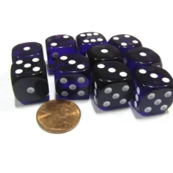 Dice>Set of 10 D6 16mm Round Corner Transparent Dice - Purple with White Pips - Your Source for Gaming Essentials