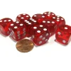 Dice>Set of 10 D6 16mm Round Corner Transparent Dice - Red with White Pips - Your Source for Gaming Essentials