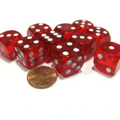 Dice>Set of 10 D6 16mm Round Corner Transparent Dice - Red with White Pips - Your Source for Gaming Essentials