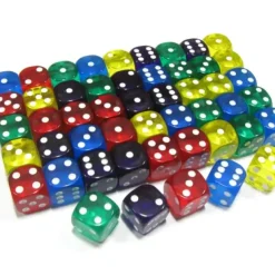 Dice>Set of 50 D6 16mm Rounded Transparent Dice- 10 of Blue Green Yellow Purple Red - Your Source for Gaming Essentials