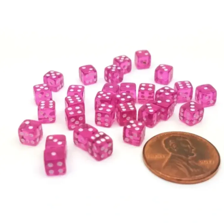 Dice>Set of 30 D6 5mm Transparent Rounded Corner Dice - Purple with White Pips - Your Source for Gaming Essentials