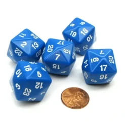 Dice>Set of 5 D24 Opaque 24mm 24-Sided Gaming Dice - Blue with White Numbers - Your Source for Gaming Essentials