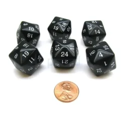 Dice>Set of 6 D24 Opaque 24mm 24-Sided Gaming Dice - Black - Your Source for Gaming Essentials