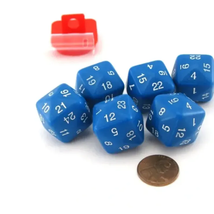 Dice>Set of 6 D24 Opaque 24mm 24-Sided Gaming Dice - Blue with White Numbers - Your Source for Gaming Essentials
