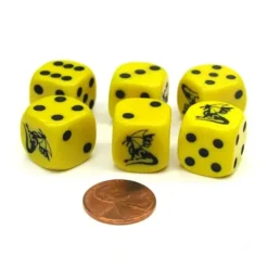 Dice>Set of 6 Dragon 16mm D6 Round Edge Creature Dice - Yellow with Black Pips - Your Source for Gaming Essentials