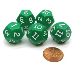 Dice>Set of 5 D12 12-Sided 18mm Opaque RPG Dice - Green with White Numbers - Your Source for Gaming Essentials