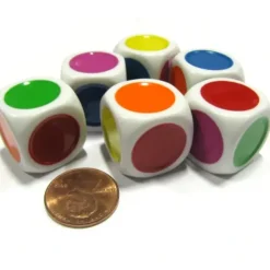 Dice>Set of 6 D6 Single Spot 20mm Green Yellow Purple Blue Orange and Red Color Dice - Your Source for Gaming Essentials