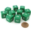Dice>Set of 10 D6 Six-Sided 16mm Opaque Numbered Dice - Green with White Numbers - Your Source for Gaming Essentials