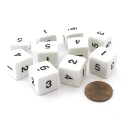 Dice>Set of 10 D6 Six-Sided 16mm Opaque Numbered Dice - White with Black Numbers - Your Source for Gaming Essentials