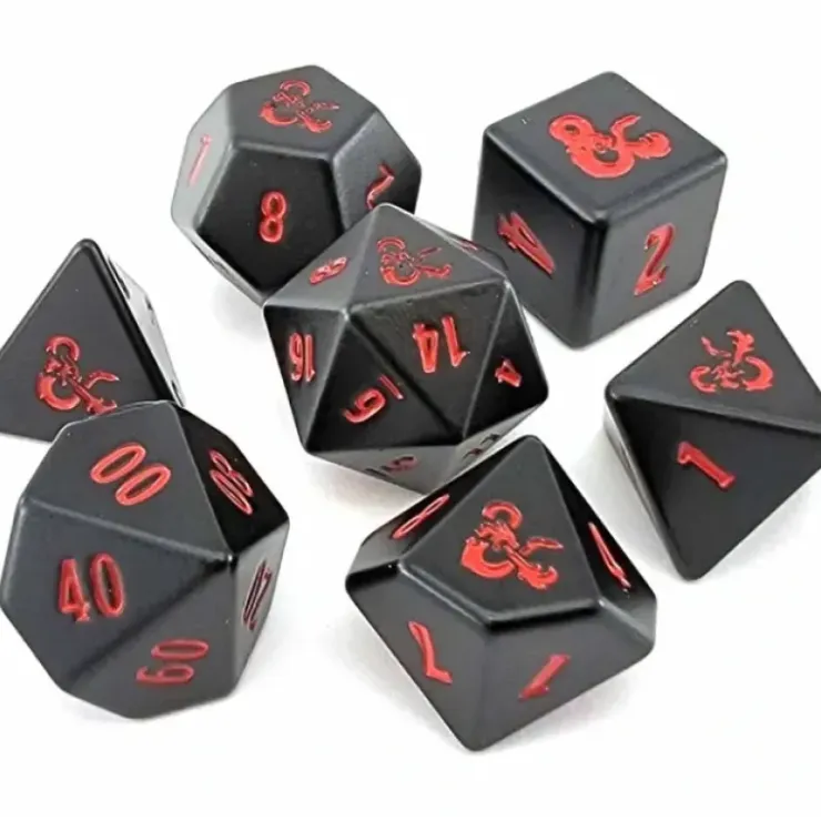Dice>Set of 7 Dungeons and Dragons RPG Metal Polyhedral Dice - Black with Red Numbers - Your Source for Gaming Essentials