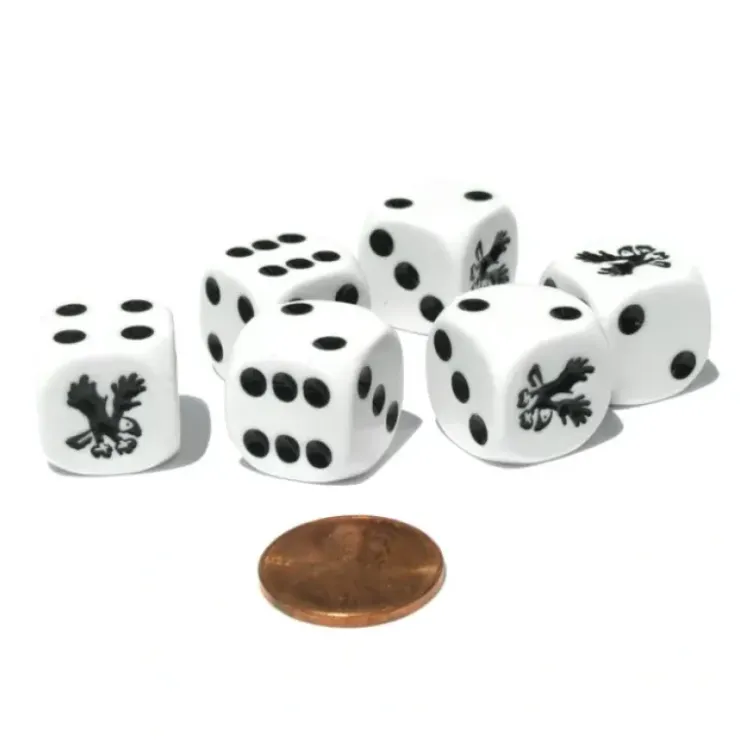 Dice>Set of 6 Eagle Dice 16mm D6 Rounded Edges Animal- White with Black Pips - Your Source for Gaming Essentials