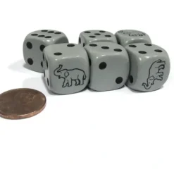 Dice>Set of 6 Elephant Dice 16mm D6 Rounded Edges Dice - Gray with Black Pips - Your Source for Gaming Essentials
