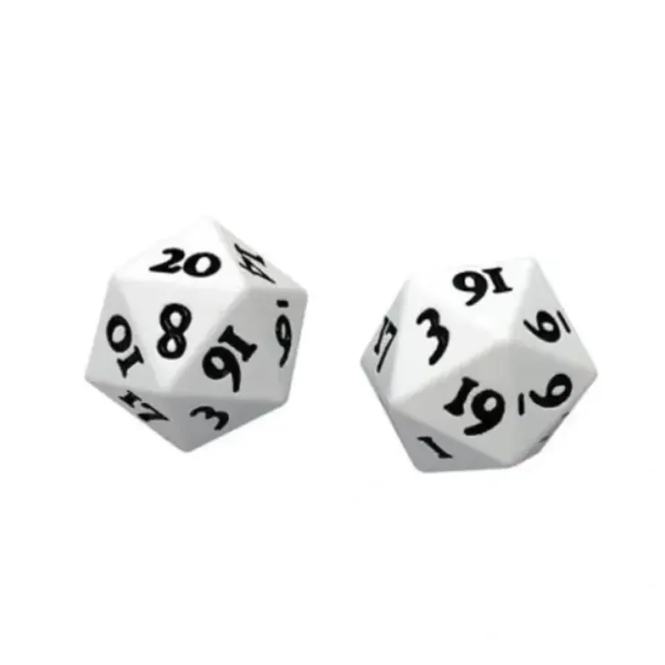 Dice>Set of 2 Heavy D20 Metal Dice - White - Your Source for Gaming Essentials