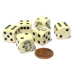 Dice>Set of 6 Hedgehog 16mm D6 Round Edged Animal Dice - Ivory with Black Pips - Your Source for Gaming Essentials