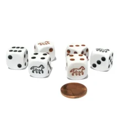 Dice>Set of 6 Horse 16mm Animal Dice - White with 3 Black and 3 Brown Pips - Your Source for Gaming Essentials