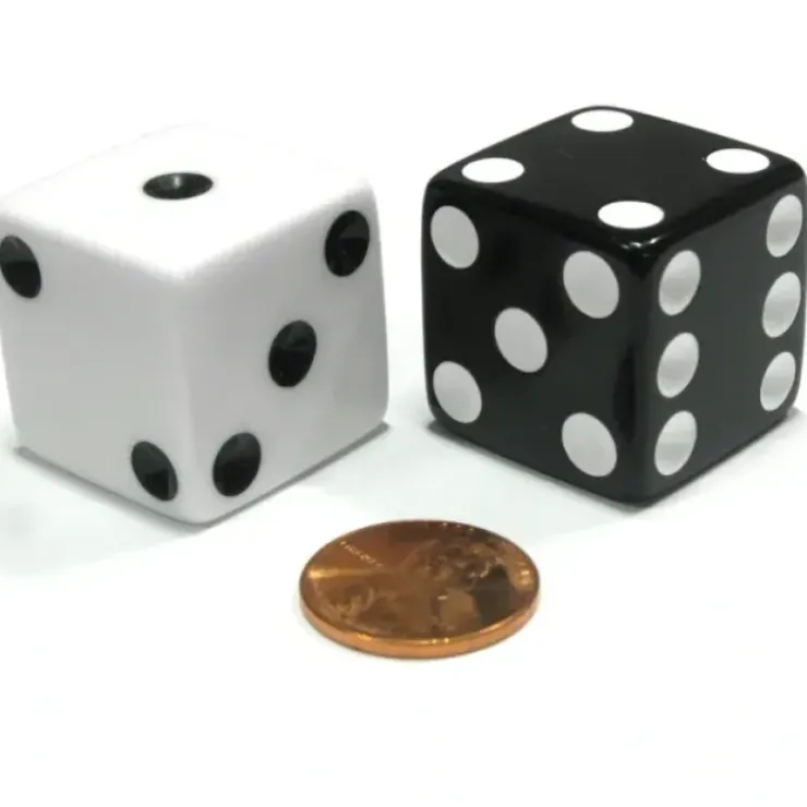 Dice>Set of 2 Inverse D6 25mm Large Opaque Jumbo Dice - 1 White and 1 Black - Your Source for Gaming Essentials