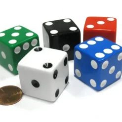 Dice>Set of 5 Jumbo Large Six Sided Square Opaque 25mm D6 Dice - 5 Assorted Colors - Your Source for Gaming Essentials