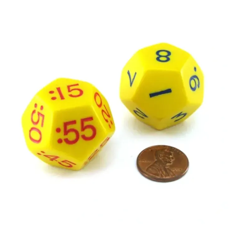 Dice>Set of 2 Jumbo Yellow D12 Time Dice for Daytime (AM) Basic Time Telling Skills - Your Source for Gaming Essentials