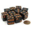 Dice>Set of 10 Large Six Sided Square Opaque 19mm D6 Dice - Black with Orange Pips - Your Source for Gaming Essentials