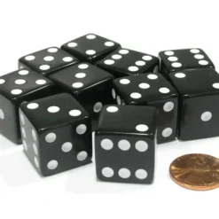 Dice>Set of 10 Large Six Sided Square Opaque 19mm D6 Dice - Black with White Pips - Your Source for Gaming Essentials
