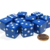 Dice>Set of 10 Large Six Sided Square Opaque 19mm D6 Dice - Blue with White Pips - Your Source for Gaming Essentials