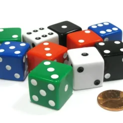 Dice>Set of 10 Large Square Opaque 19mm D6 Dice - 2 Each of 5 Colors - Your Source for Gaming Essentials