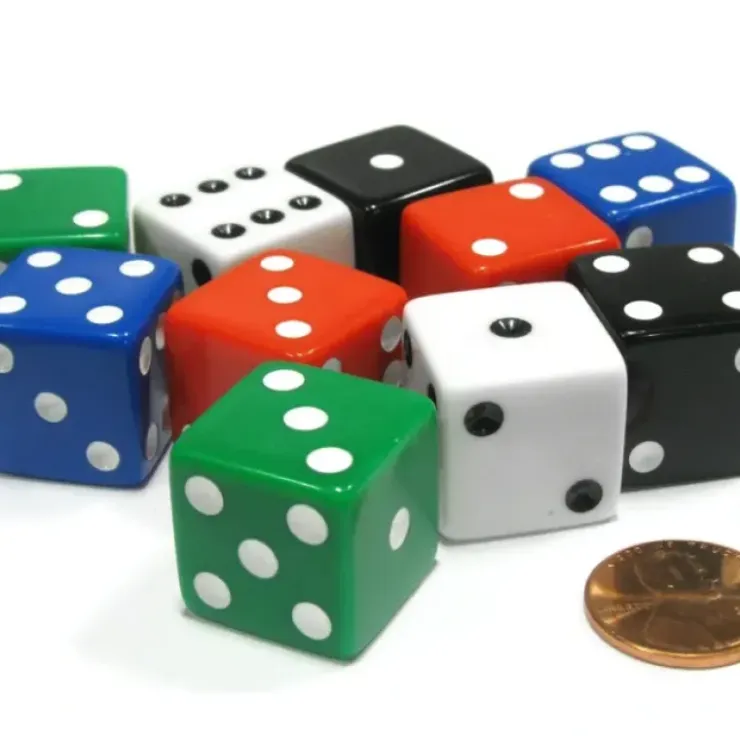 Dice>Set of 10 Large Square Opaque 19mm D6 Dice - 2 Each of 5 Colors - Your Source for Gaming Essentials
