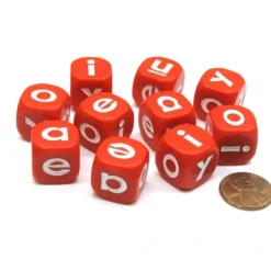 Dice>Set of 10 Lowercase English Vowel 16mm D6 Round Edge Dice-Red with White Letters - Your Source for Gaming Essentials