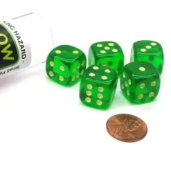 Dice>Set of 5 16mm D6 Glow In the Dark Spots Dice in Tube - Green - Your Source for Gaming Essentials