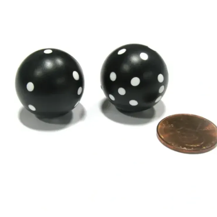 Dice>Set of 2 22mm Round Circular Circle Dice, Weighted - Black with White Pips - Your Source for Gaming Essentials