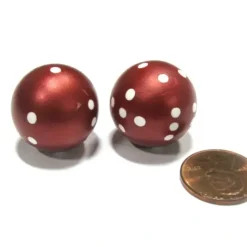 Dice>Set of 2 22mm Round Dice, Weighted to Display Number - Burgundy with White Pips - Your Source for Gaming Essentials